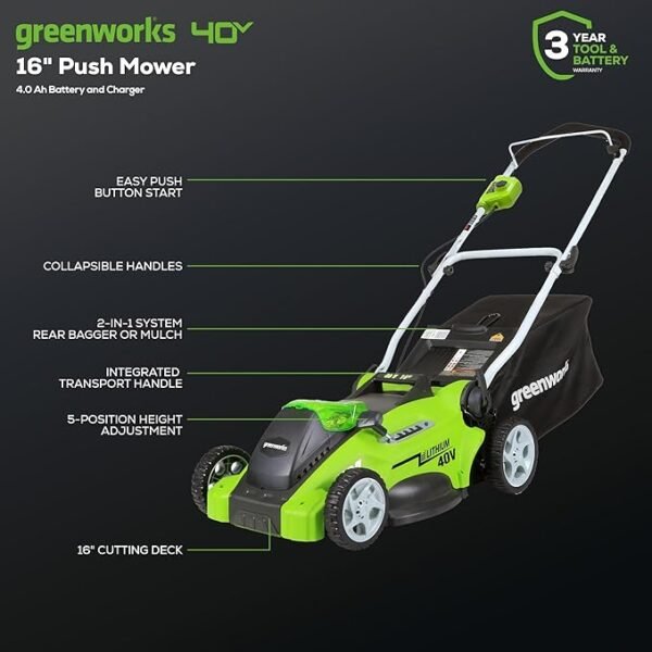 Greenworks 40V 16" Cordless (Push) Lawn Mower - Image 2